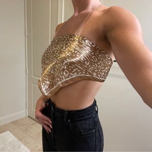 blush & white printed scarf top